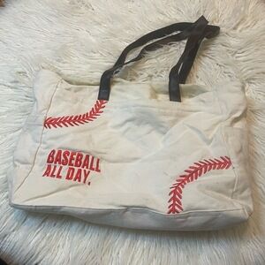 Womens Oversize Sports Casual Baseball All Day Mom Tote Shoulder Bag Off White